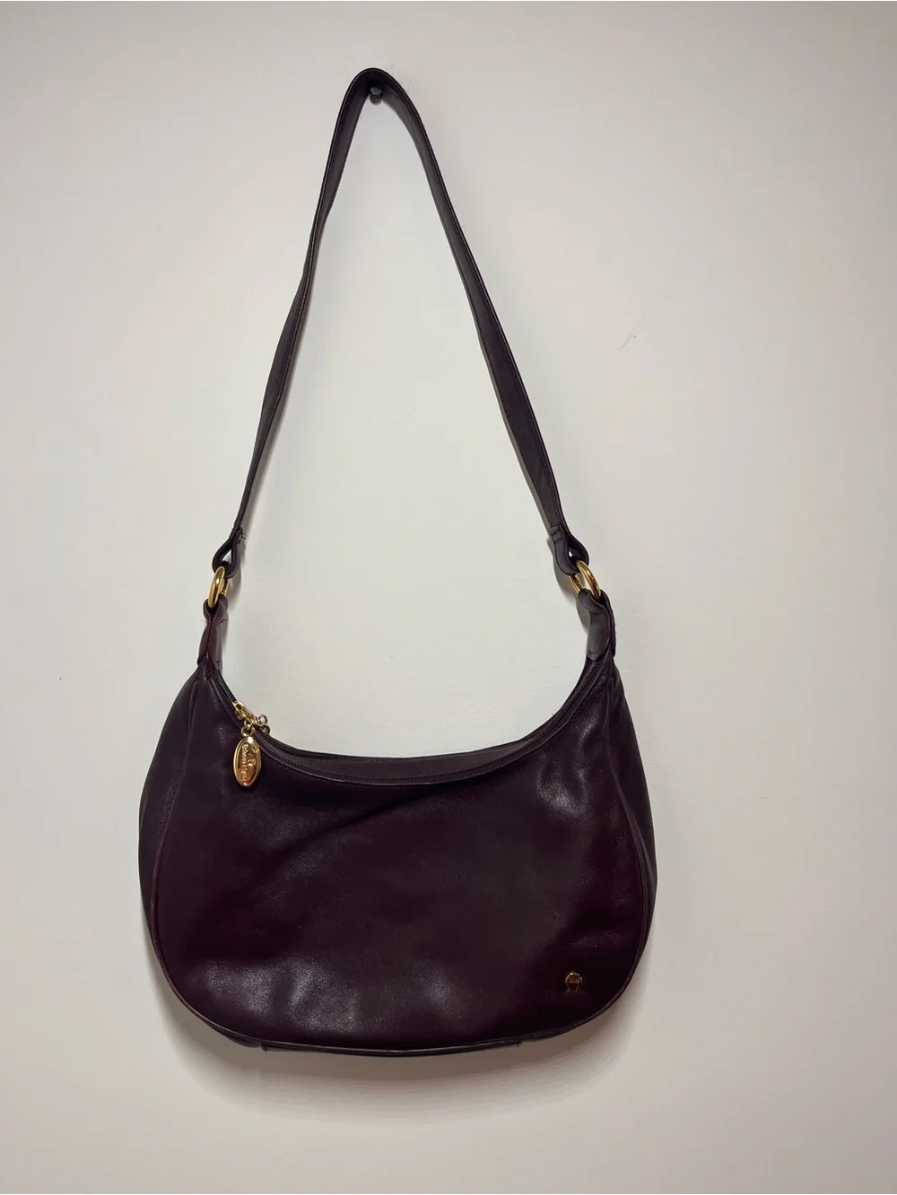 Etienne Aigner Deep Burgundy Leather Hobo with Gold Accents